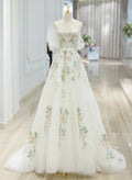 Elegant White Sweetheart Off-the-Shoulder Floral Tulle Wedding Dress TP1061