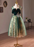 Green Tulle Knee Length Straps Homecoming Dress, Green Homecoming Dress TP1065