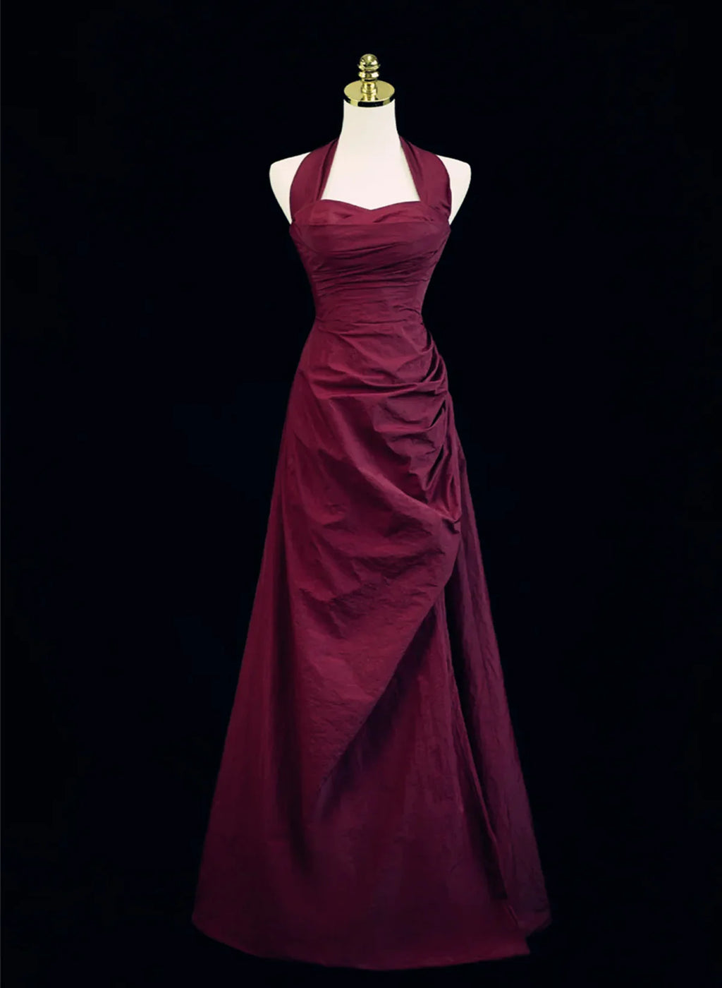 Wine Red A-Line Halter Vintage Style Prom Dress, Wine Red Long Evening Dress TP1074