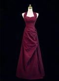 Wine Red A-Line Halter Vintage Style Prom Dress, Wine Red Long Evening Dress TP1074