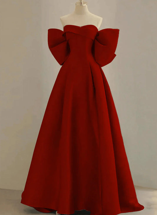 Wine Red Satin Sweetheart Long A-Line Prom Dress, Wine Red Evening Dress TP1076