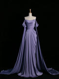 Elegant Satin Long Prom Dress, Purple Draped Bodice Formal Party Dress TP120