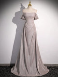 Simple Sequins Ruffle Long Evening Dresses, Off the Shoulder Formal Party Dresses TP166