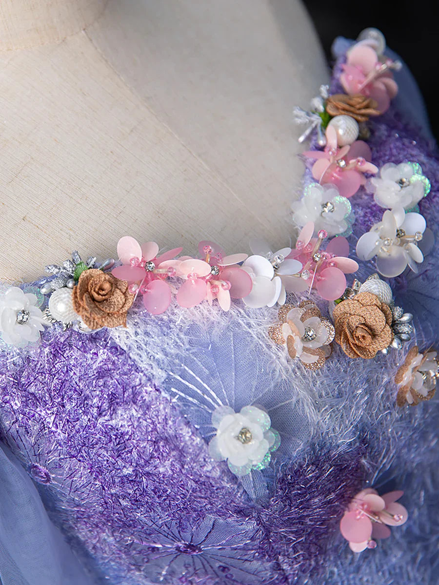 Dreamy Colorful Flowers Purple/blue Prom Dress, Fairy Off the Shoulder A-Line Princess Party Gown TP169