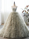 Gray Strapless Tulle Long Prom Dress, Beautiful A-Line Sweetheart Neck Formal Evening Dress TP170