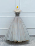 Lovely Velvet and Tulle Floor Length Prom Dress, Gray A-Line Formal Evening Dress TP204