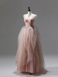Pink Tulle Lace Long Prom Dress, Beautiful A-Line Evening Party Dress TP220