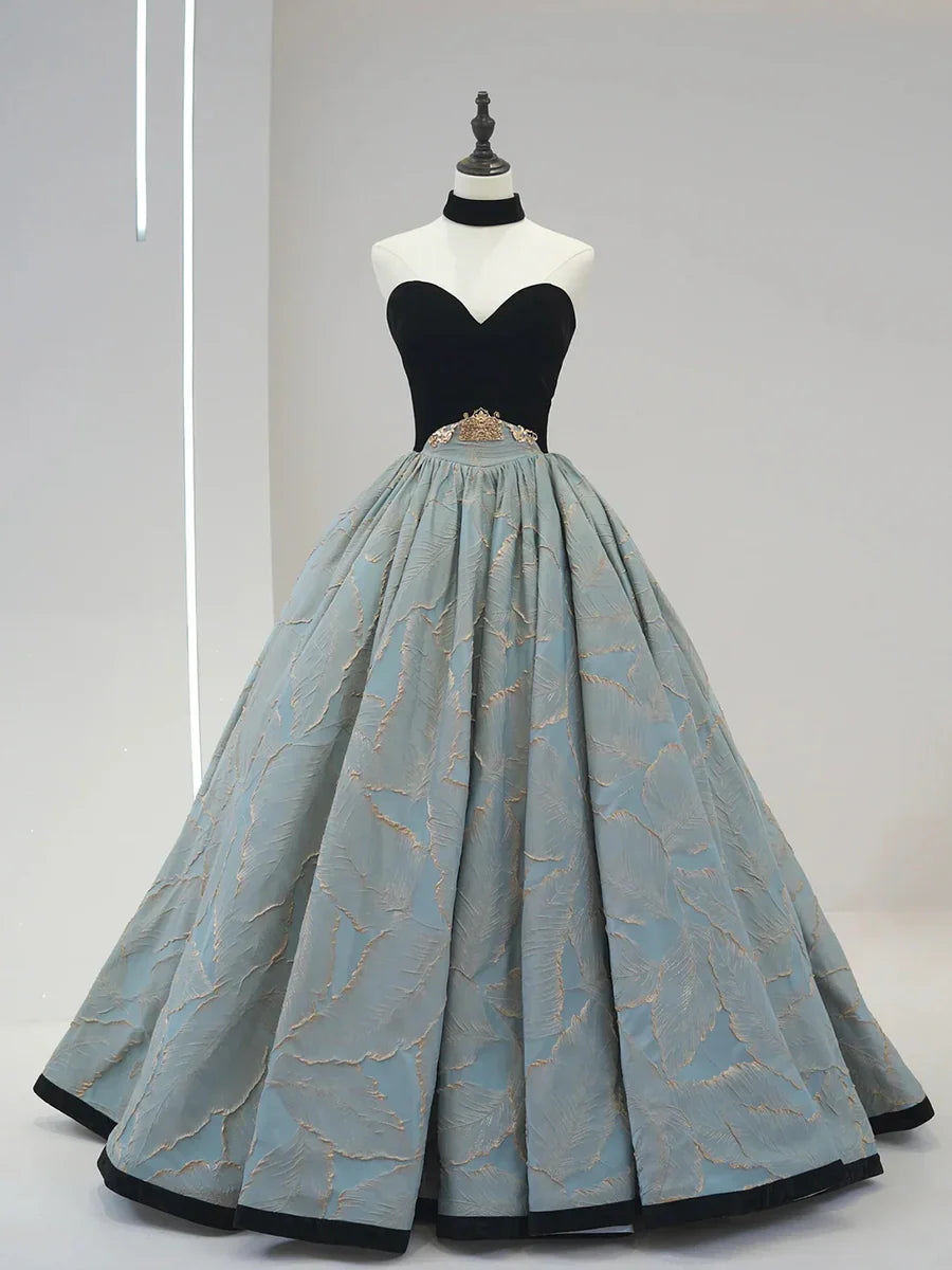 Beautiful Strapless Jacquard Floor Length Prom Dresses, A-Line Sweetheart Neck Formal Dresses TP231