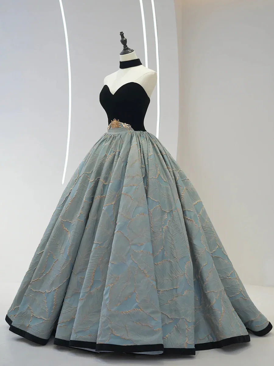 Beautiful Strapless Jacquard Floor Length Prom Dresses, A-Line Sweetheart Neck Formal Dresses TP231