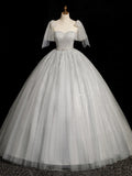 Gray Sparkly Tulle Long Scoop Neckline Prom Dress, Beautiful A-Line Evening Party Dress TP242