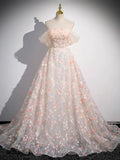 Lovely Three-dimensional Floral Floor Length Prom Dress, Off the Shoulder Evening Party Dress  TP250