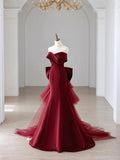 Off the Shoulder Floor Length Satin Prom Dress, Mermaid V-Neck Evening Party Dress  TP268