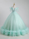 Beautiful Tulle Sequins Long Ball Gown, A-Line Tulle Sweet 16 Dress  TP338