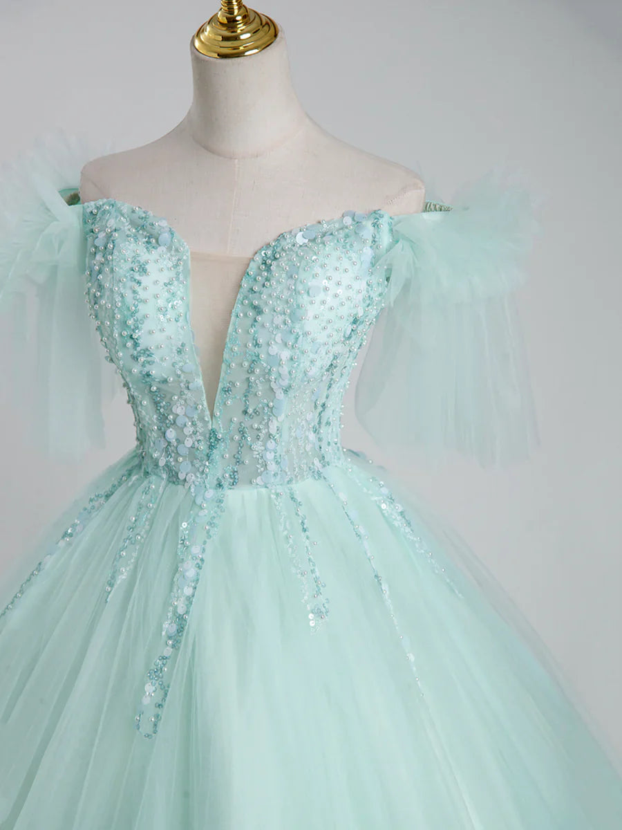 Beautiful Tulle Sequins Long Ball Gown, A-Line Tulle Sweet 16 Dress  TP338