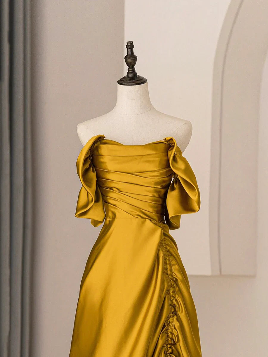 Unique Satin Long Prom Dress, Simple Strapless A-Line Evening Dress  TP345