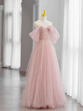 Pink Tulle Long Prom Dress, Beautiful A-Line Off Shoulder Evening Dress  TP354