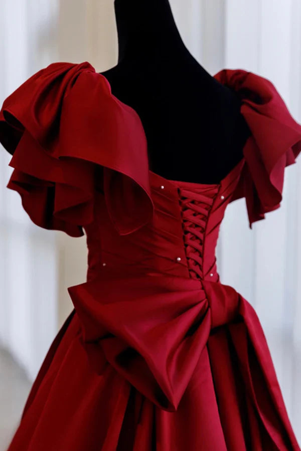 Burgundy Satin Long Prom Dress, A-Line Evening Party Dress  TP383