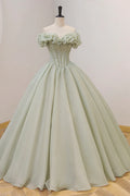 Green Ball Gown, A-Line Off the Shoulder Evening Gown with Beaded TP489