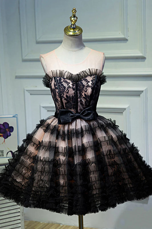 Black Layers Tulle Short Prom Dress, A-Line Homecoming Party Dress TP493