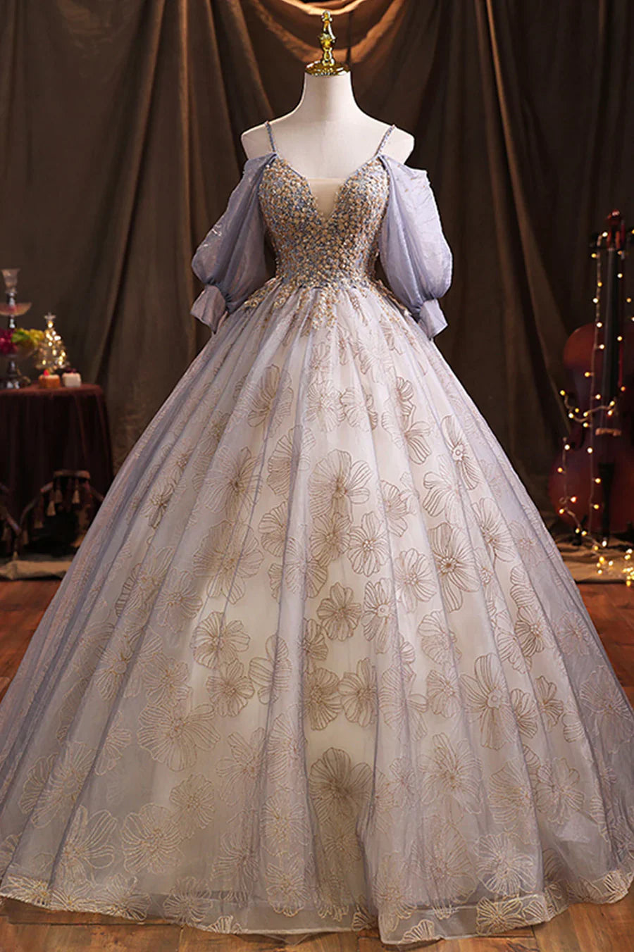 Purple Tulle Sequins Long Prom Dress, A-Line Evening Dress TP496