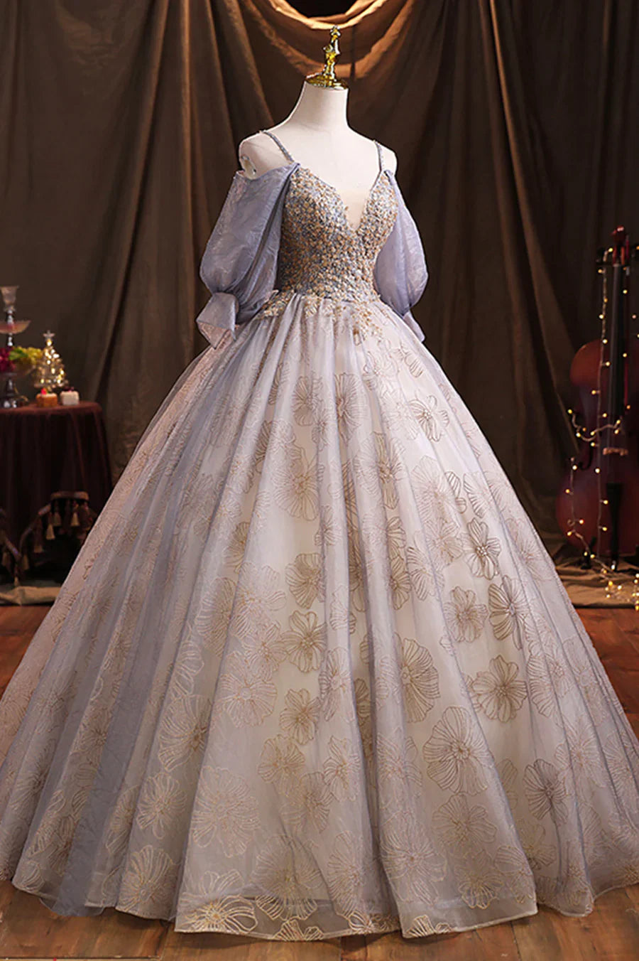 Purple Tulle Sequins Long Prom Dress, A-Line Evening Dress TP496
