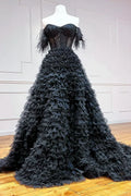 Black Tulle Long Ball Gown, A-Line Off the Shoulder Evening Gown TP510