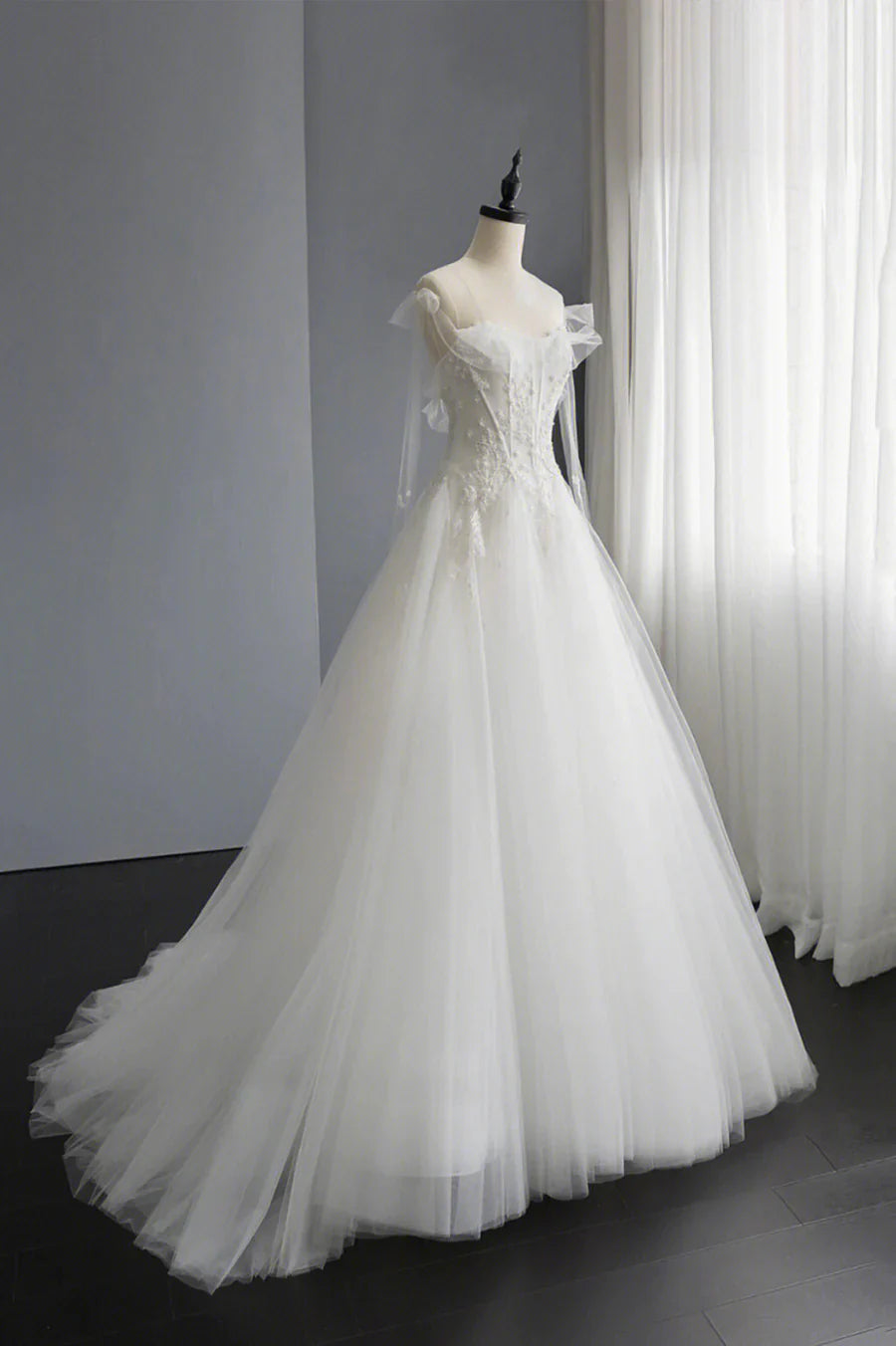 Previous Next   A-Line Tulle Lace Long Prom Dresses, Evening Party Dresses TP523
