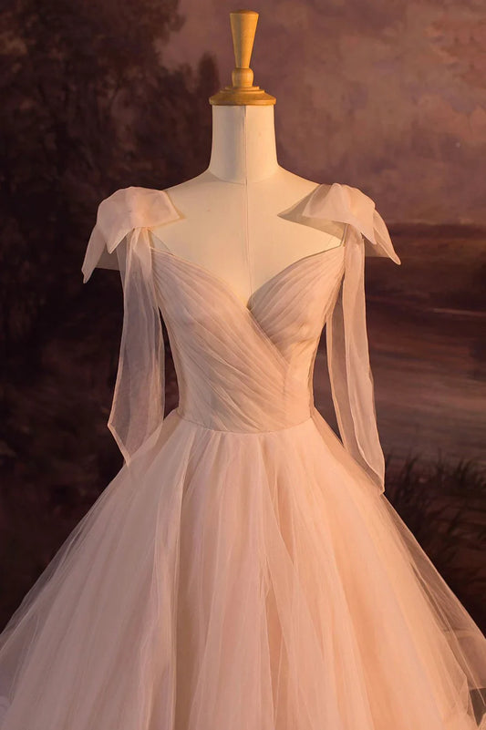 V-Neck Tulle Long Ball Gown, A-Line Formal Evening Gown TP529