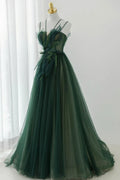Green Tulle Long A-Line Prom Dress, Green Formal Evening Dress TP548