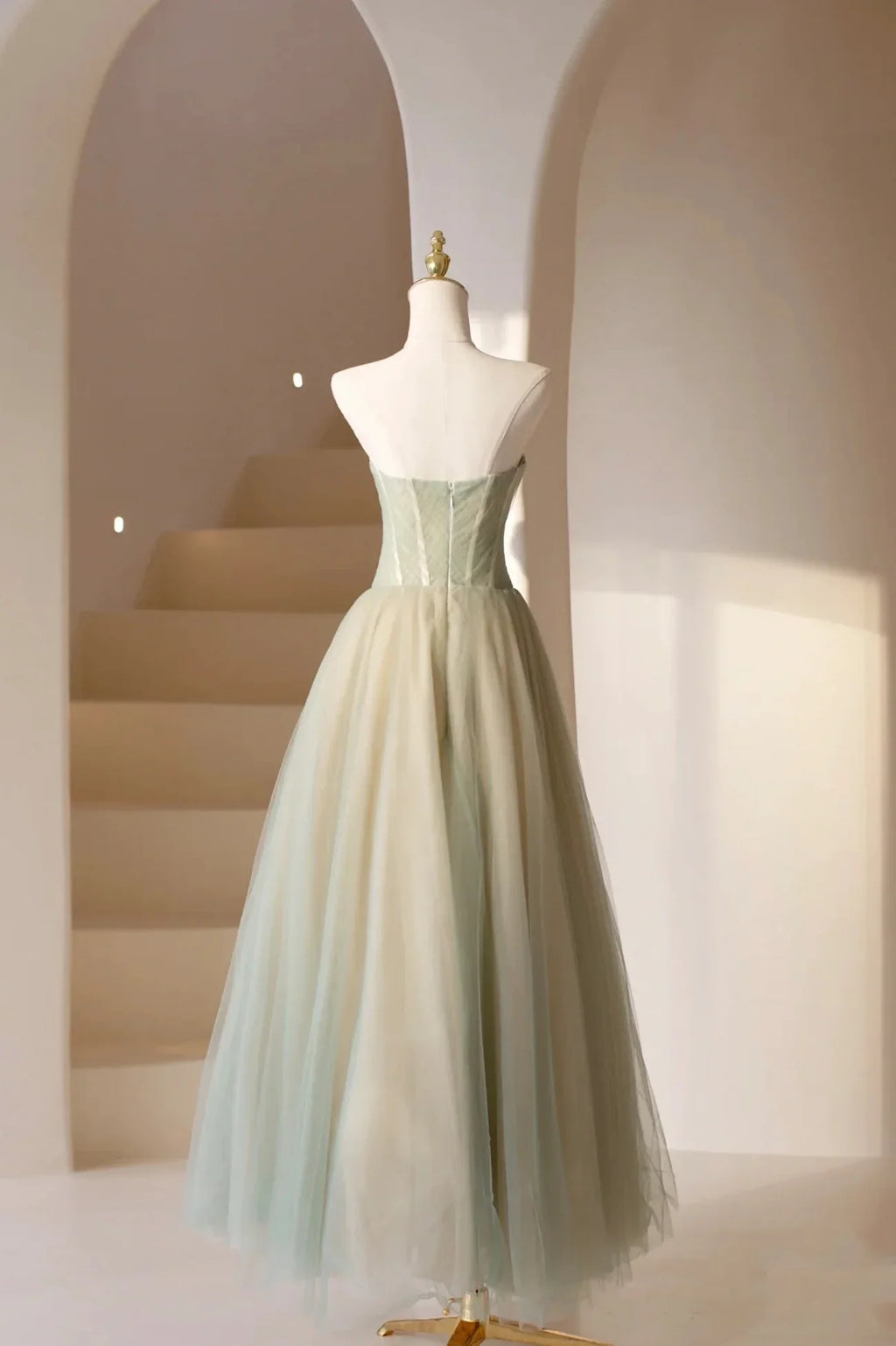 Lovely Strapless Long Tulle Prom Dress, A-Line Evening Dress TP563