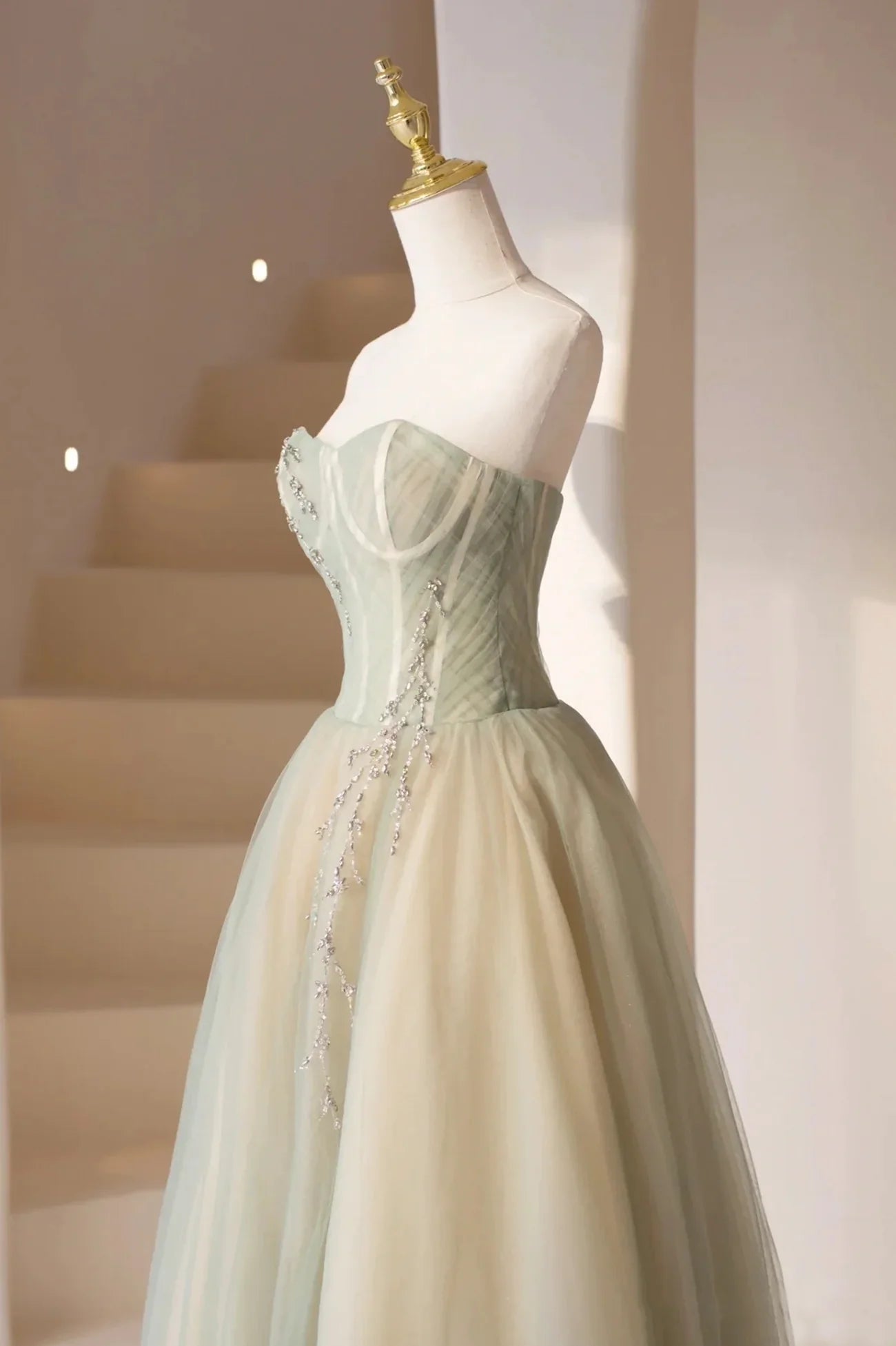 Lovely Strapless Long Tulle Prom Dress, A-Line Evening Dress TP563