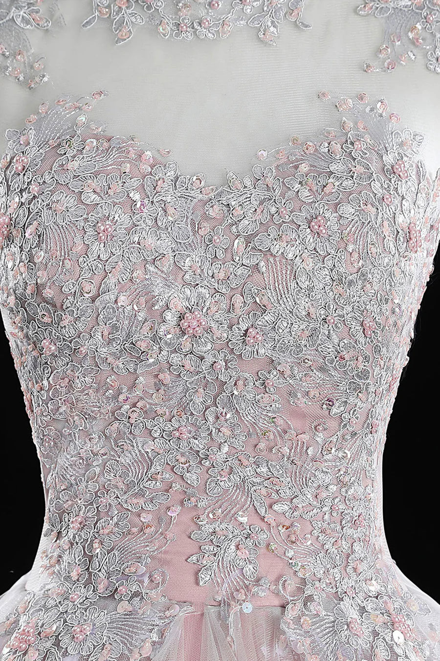 Pink Tulle Lace Sweet 16 Dresses, Long Quinceanera Dresses TP564