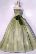 Green Strapless Tulle Long Formal Dress, A-Line Evening Party Dress TP574