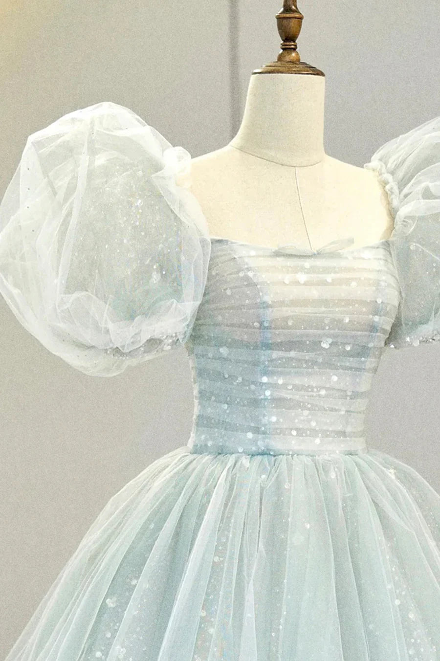 Lovely Puff Sleeve Tulle Formal Evening Gown, A-Line Long Prom Dress TP580