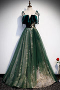 Green Velvet Long Prom Dresses, A-Line Evening Dresses TP588