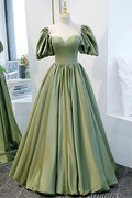 Green Satin A-Line Long Formal Dress, Green Junior Prom Dress TP613