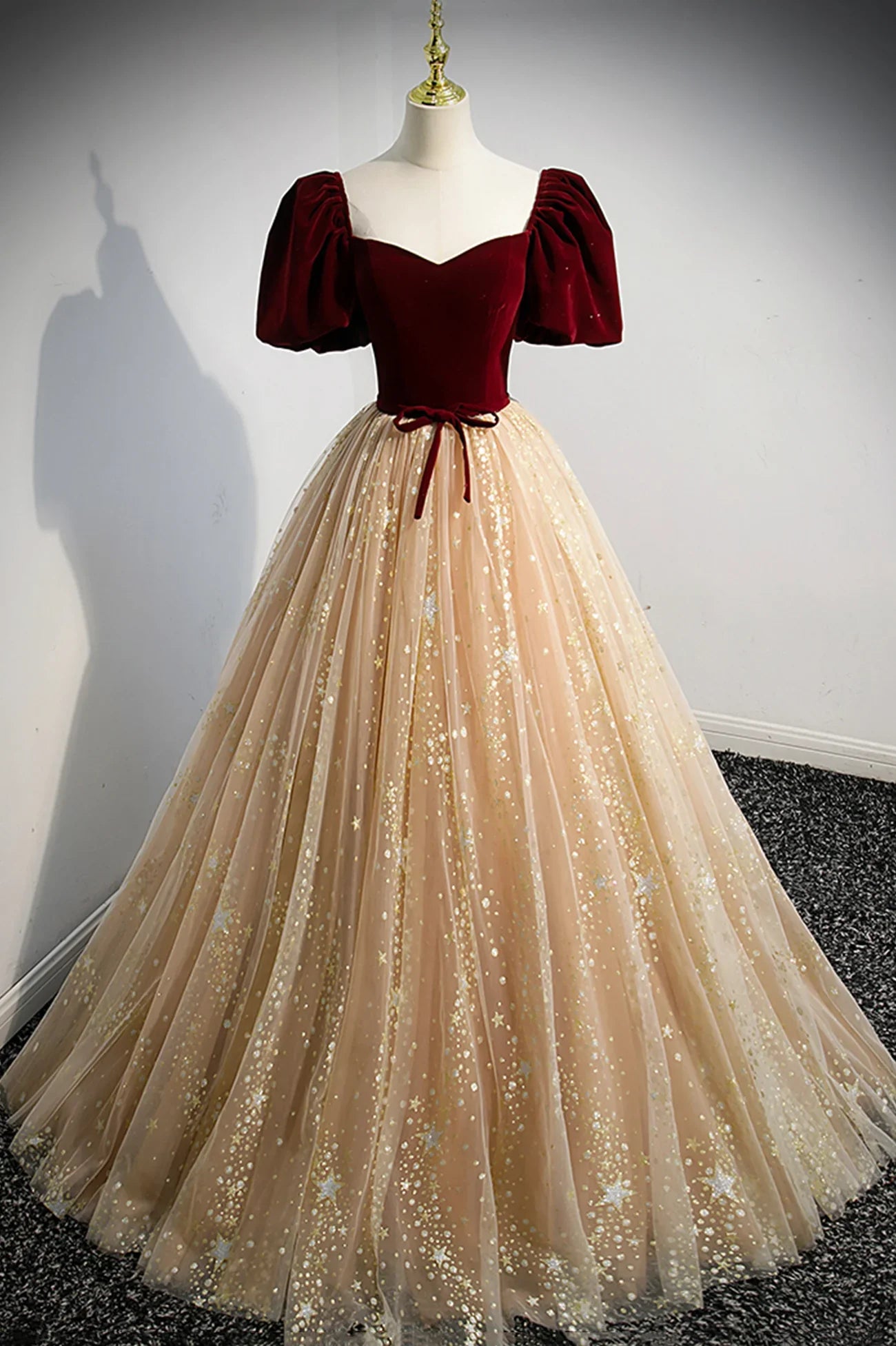 Cute Velvet Tulle Long Prom Dress, A-Line Evening Dress TP617