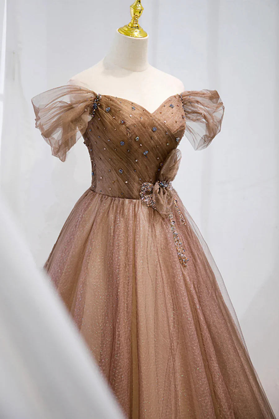 Off the Shouler Long Formal Dresses, A-Line Tulle Formal Evening Dress TP626