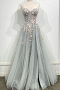 Vintage Strapless 3D Pink Floral Embroidery Sparkle Tulle Evening Dress TP627