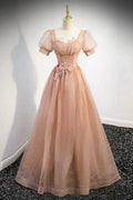 Cute Tulle Lace Long Prom Dresses, A-Line Evening Party Dresses TP634
