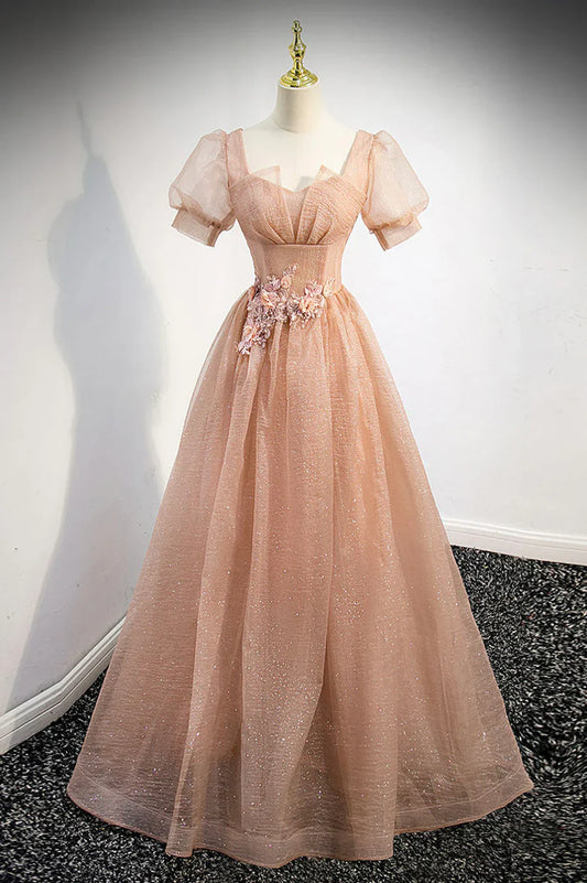 Cute Tulle Lace Long Prom Dresses, A-Line Evening Party Dresses TP634