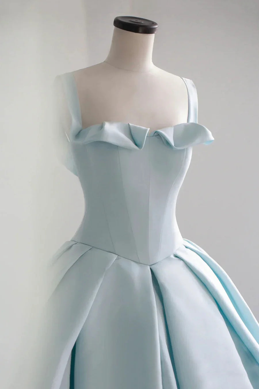 Blue Satin Long A-Line Ball Gown, Blue Evening Gown with Train TP635