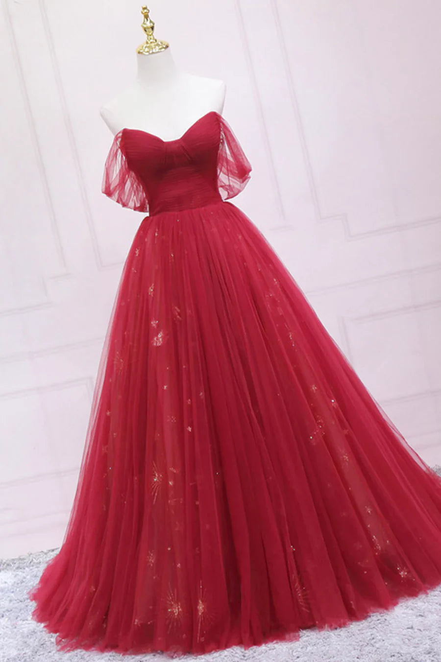 Burgundy Off the Shoulder Prom Dress, A-Line Evening Dress TP650