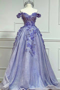 Off the Shoulder Applique Long Prom Dresses, A-Line Formal Evening Dresses TP664