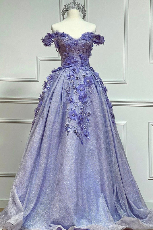 Off the Shoulder Applique Long Prom Dresses, A-Line Formal Evening Dresses TP664