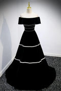 Black Velvet Long Prom Dresses, A-Line Off the Shoulder Evening Dresses TP677