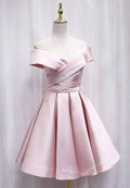 A-Line Satin Off the Shoulder Short Prom Dress, Mini Evening Party Dress TP765