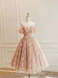 Cute Tulle Flower Short Prom Dress, Beautiful Off the Shoulder A-Line Evening Party Dress TP823