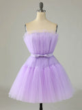 Purple Strapless Tulle Knee Length Party Dress, A-Line Homecoming Dress TP844