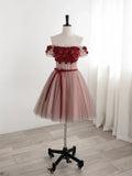 Cute Tulle Lace Short Prom Dress, Off the Shoulder Evening Dress TP870
